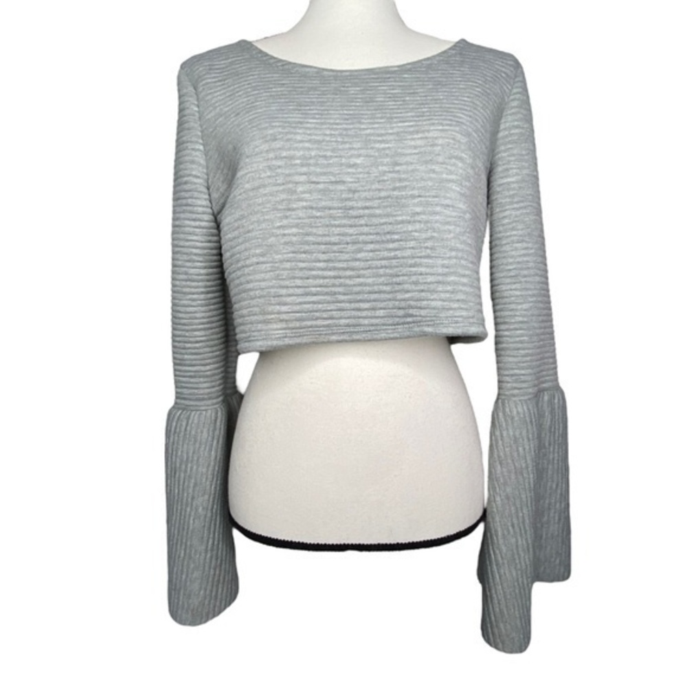 Missguided‎ Crop Top Gray Ribbed Bell Sleeve Size 8